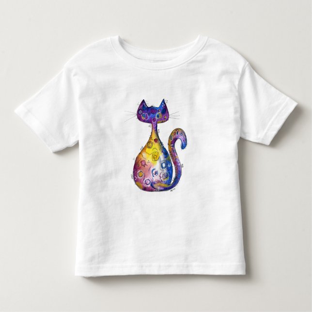Bebé Camiseta de gato alegre y colorida (Anverso)
