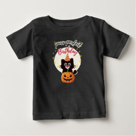 Bebé Camiseta de gato negro de cumpleaños de Halloween 