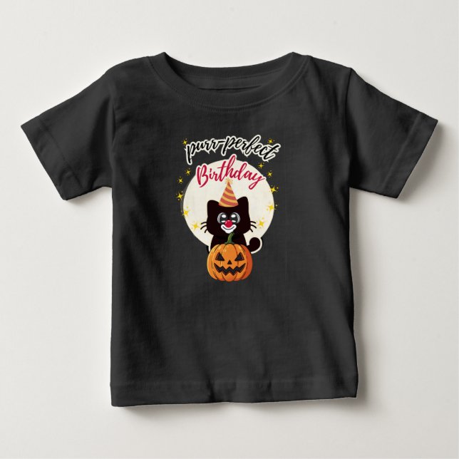 Bebé Camiseta de gato negro de cumpleaños de Halloween  (Anverso)