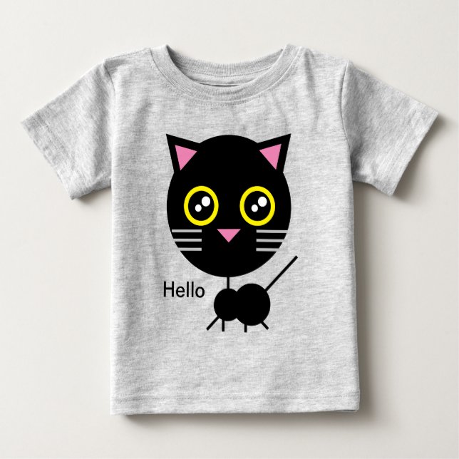 Bebé Camiseta de gato negro geométrico (Anverso)