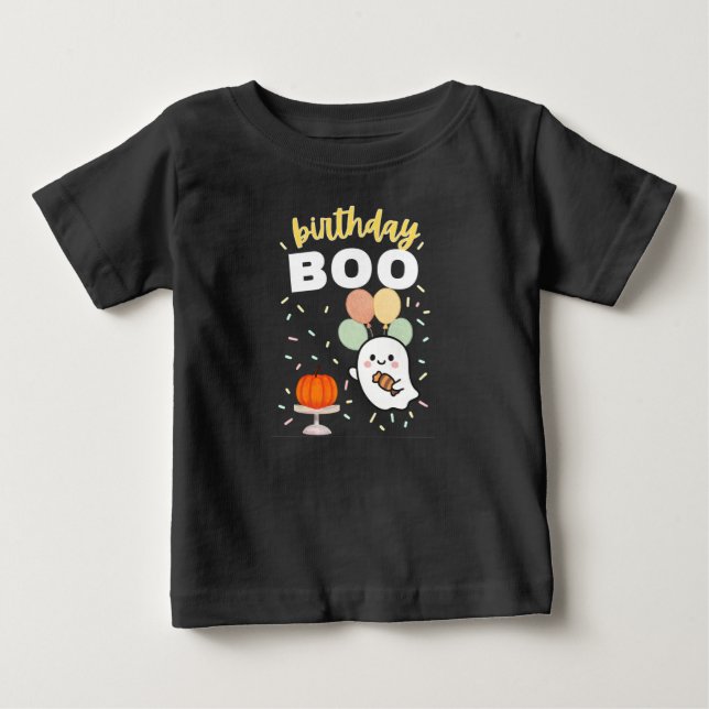 Bebé Camiseta de Halloween con fantasma BOO de cumpleañ (Anverso)
