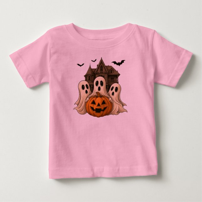 Bebé Camiseta de Halloween de Fantasma Lindo con Calaba (Anverso)