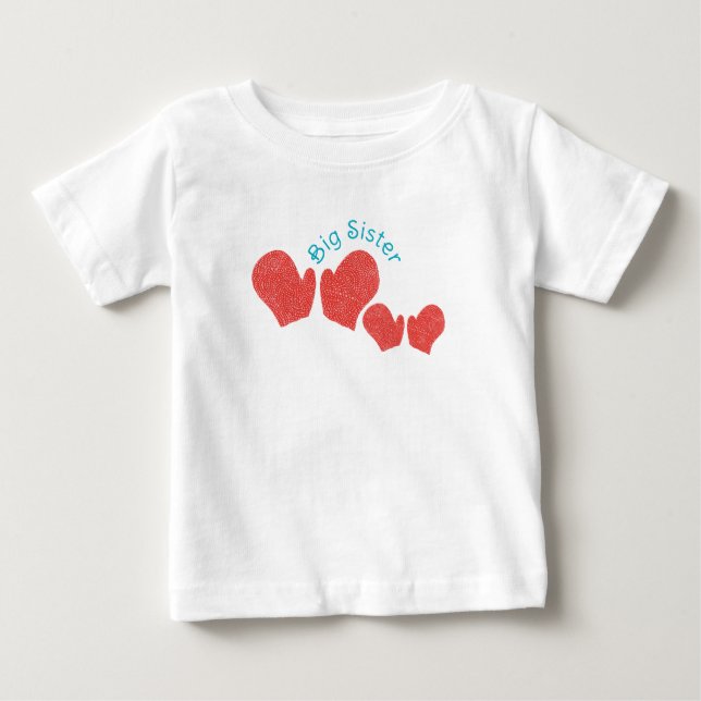 Bebé Camiseta de Hermana Mayor - Tema de Mitones Rojos (Anverso)
