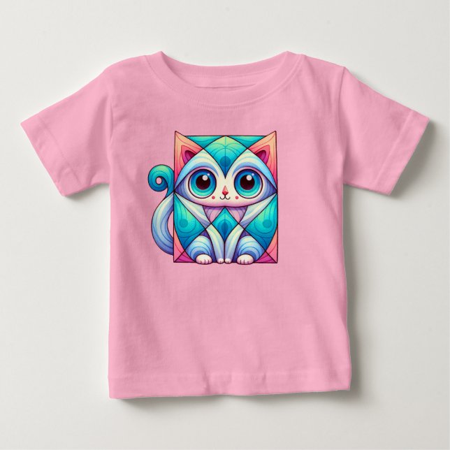 Bebé Camiseta de Ilustracion de Cat Square, gato con oj (Anverso)