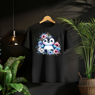 Bebé Camiseta de ilustración pastel de pingüino floral 