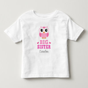 Bebé Camiseta de la hermana grande, búho rosado lindo 