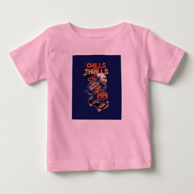 Bebé Camiseta de lobo para monopatín de Halloween con e (Anverso)