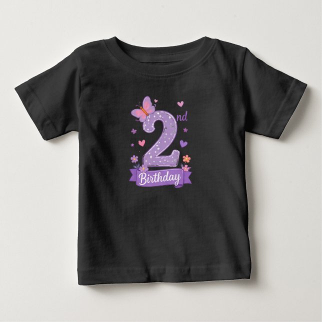 Bebé Camiseta de mariposa para cumpleaños número 2 de n (Anverso)