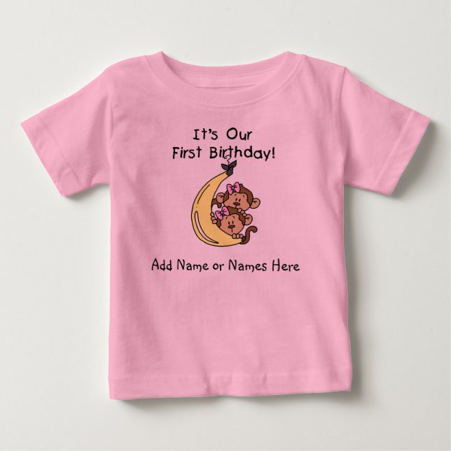 Bebé Camiseta de mono personalizada para Chicas gemelos (Anverso)