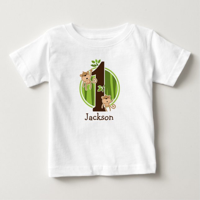 Bebé Camiseta de monos de la jungla para el primer cump (Anverso)