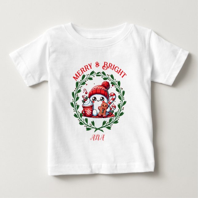 Bebé Camiseta de Navidades modernos merry y luminosos (Anverso)