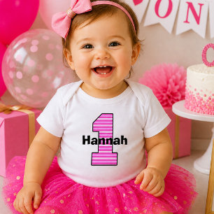Bebé Camiseta de niña de primer cumpleaños con rayas ro