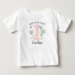 Bebé Camiseta de niña en su Bee-Day con rosas y margari