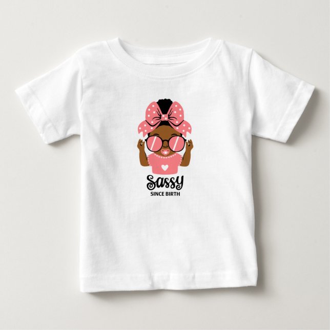 Bebé Camiseta de niña pequeña con afro y gafas de sol (Anverso)