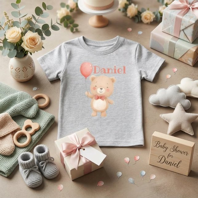 Bebé Camiseta de nombre para niños con corbata de globo (Subido por el creador)