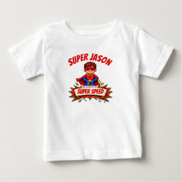 Bebé Camiseta de nombre y superpoder de superhéroe pers