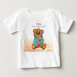 Bebé Camiseta de oso comiendo miel, nombre del niño y m