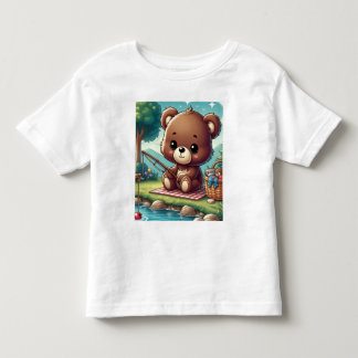Bebé Camiseta de oso pescando al lado de un lago