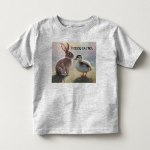 Bebé Camiseta de Pascua alegre con patito y conejo