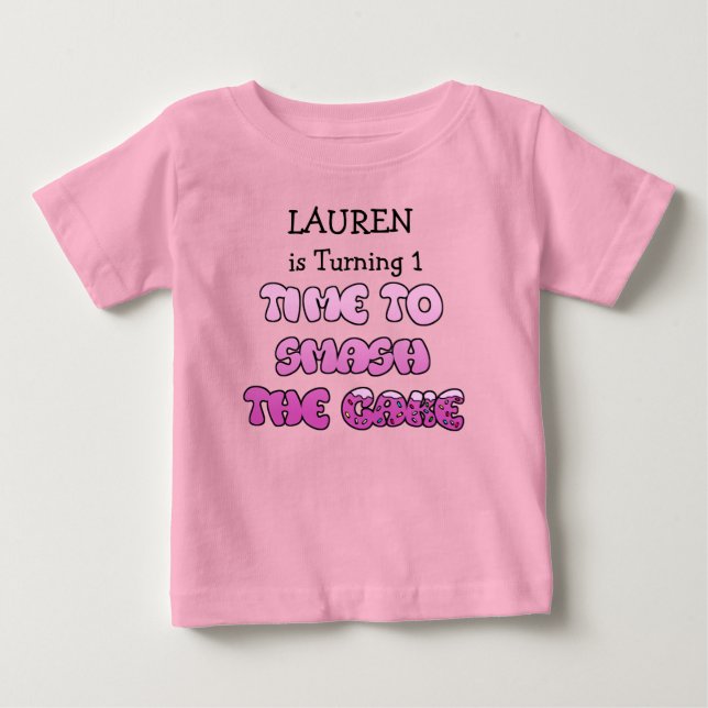 Bebé Camiseta de pastel de cumpleaños para niña, nombre (Anverso)