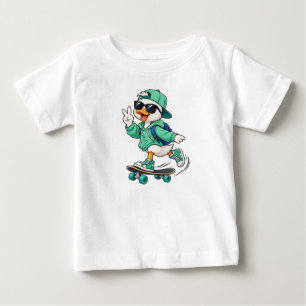 Bebé Camiseta de Pato Skater, Pato Genial Montando Mono
