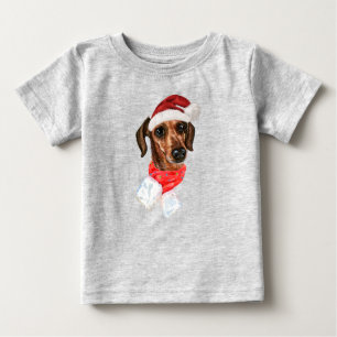 Bebé Camiseta de perro dachshund con sombrero de Santa