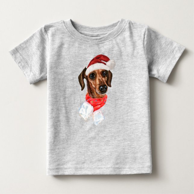 Bebé Camiseta de perro dachshund con sombrero de Santa  (Anverso)