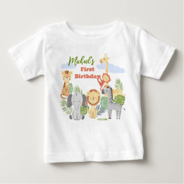Bebé Camiseta de primer cumpleaños con animales lindos.