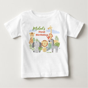 Bebé Camiseta de primer cumpleaños con animales lindos.