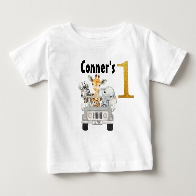 Bebé Camiseta de primer cumpleaños de animales de Safar (Anverso)
