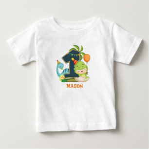 Bebé Camiseta de primer cumpleaños de Dino personaliza
