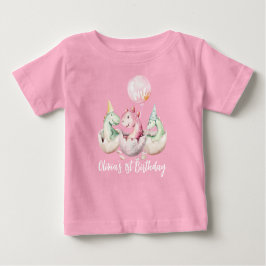 Bebé Camiseta de primer cumpleaños de Dinosaurio Rosado