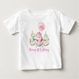 Bebé Camiseta de primer cumpleaños de Dinosaurio Rosado