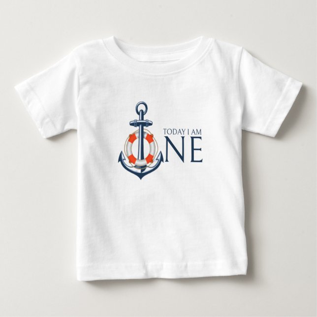 Bebé Camiseta de primer cumpleaños de niño náutico (Anverso)