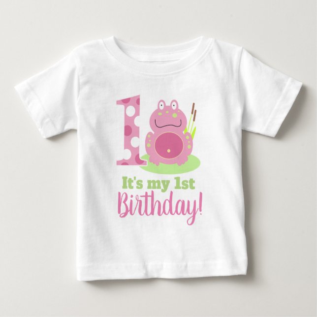Bebé Camiseta de Rana Rosa de mi primer Chica de cumple (Anverso)
