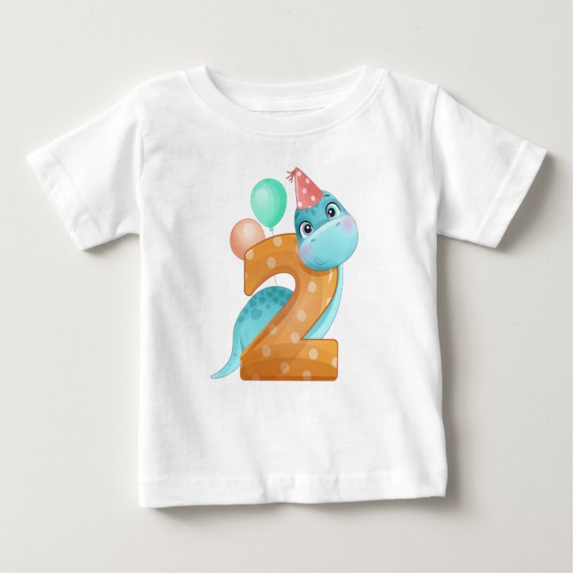Bebé Camiseta de segundo cumpleaños de Dinosaurio (Anverso)