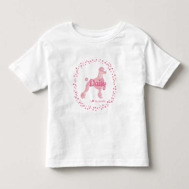 Bebé Camiseta de silueta de caniche rosado personalizad (Anverso)