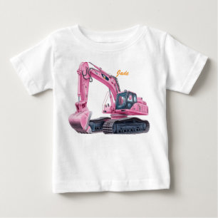 Bebé Camiseta de toddler excavadora rosa personalizada