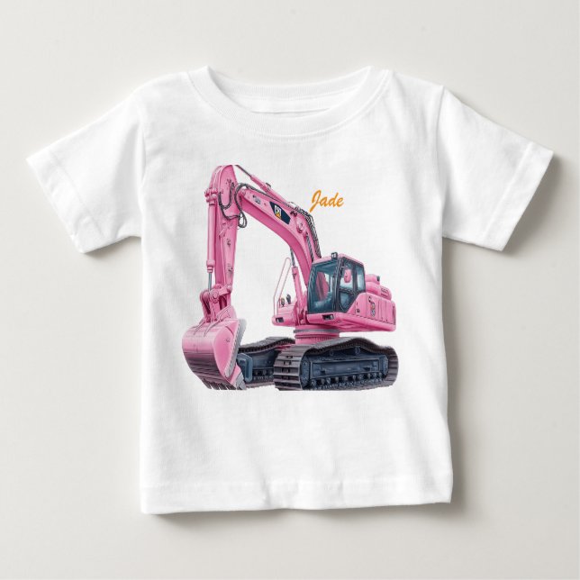 Bebé Camiseta de toddler excavadora rosa personalizada (Anverso)