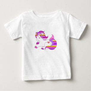 Bebé Camiseta de Unicornio con Rayas Moradas y Rosas Bo