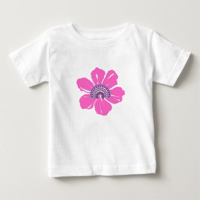 Bebé Camiseta De Verano Lindo Bebe Con Flor Rosa (Anverso)