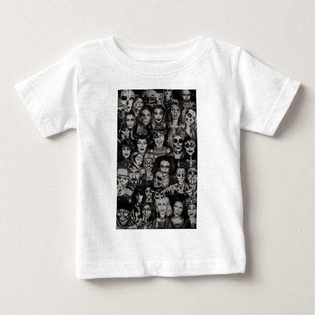 Bebé Camiseta del collage de Halloween del pequeño BW (Anverso)