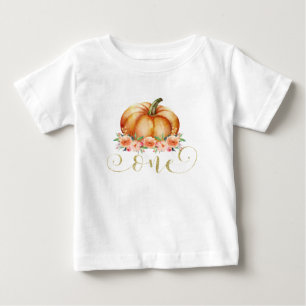 Bebé Camiseta del cumpleaños de la calabaza floral de