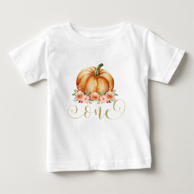 Bebé Camiseta del cumpleaños de la calabaza floral de (Anverso)