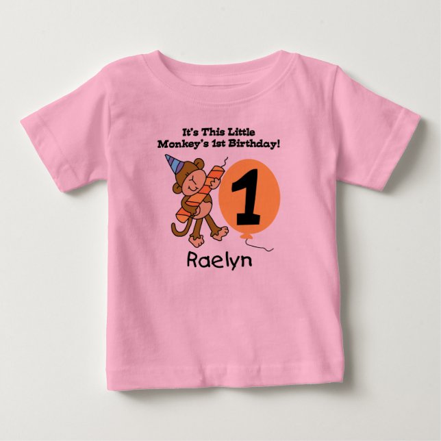 Bebé Camiseta del cumpleaños del pequeño mono de Raelyn (Anverso)