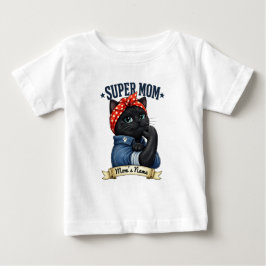 Bebé Camiseta del Día de la Madre Super Mamá Gato Negro