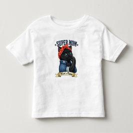 Bebé Camiseta del Día de la Madre Super Mamá Gato Negro