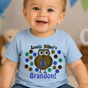 Bebé Camiseta del primer cumpleaños de búho de 'Mira qu