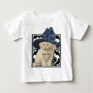 Bebé Camiseta Divina de Moda con Sombrero Azul de Gato 