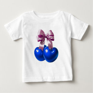 Bebé Camiseta estética de lazo de cereza coquette azul 